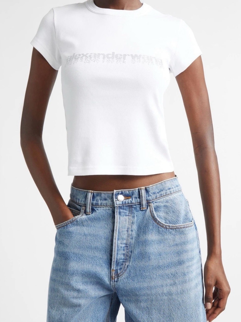Alexander Wang Hotfix Crystal Logo Baby Tee - Size XL